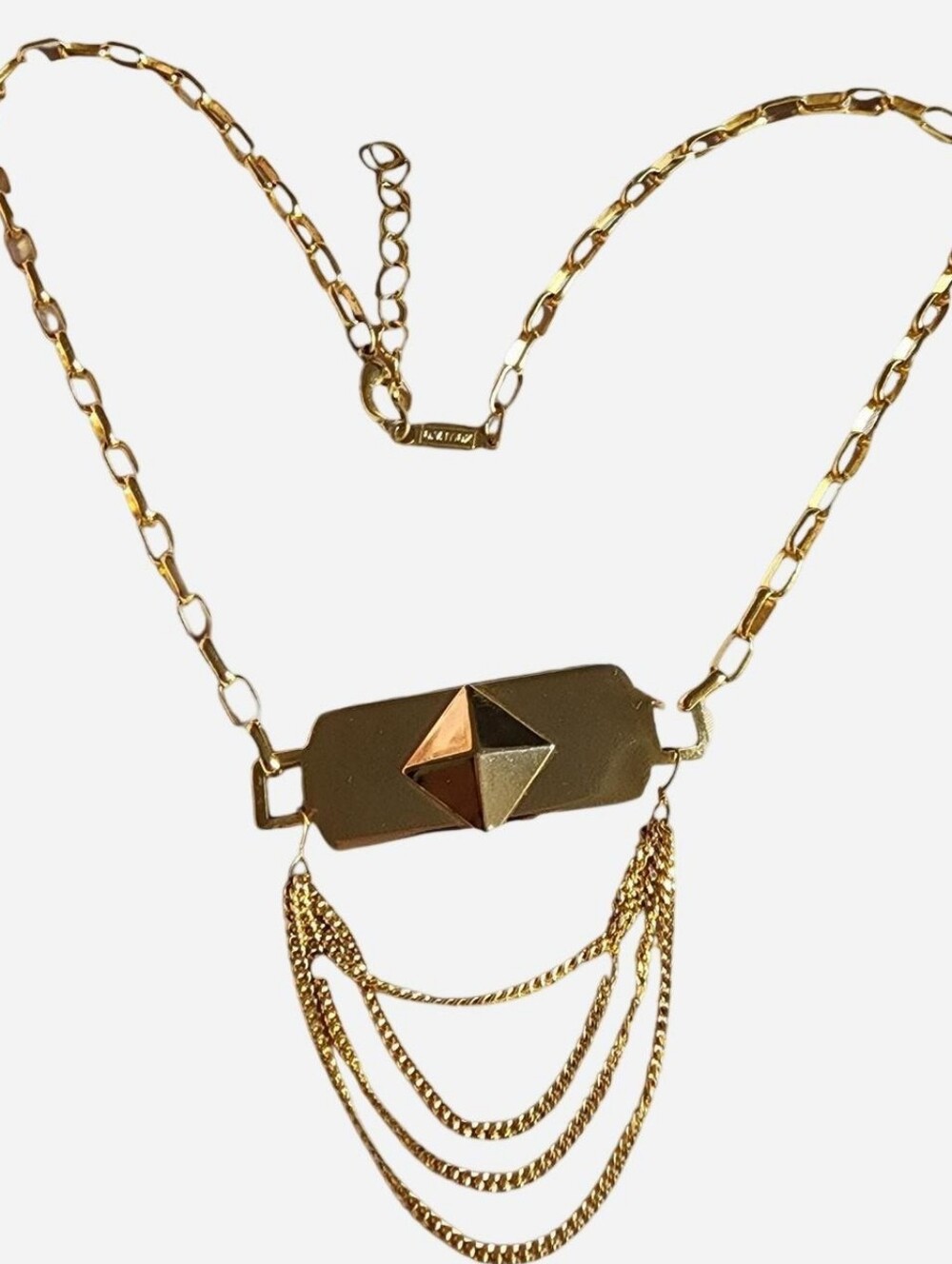 A.V. Max Gold Plated Necklace with Pyramid Center and 3 Layer Thin Chains